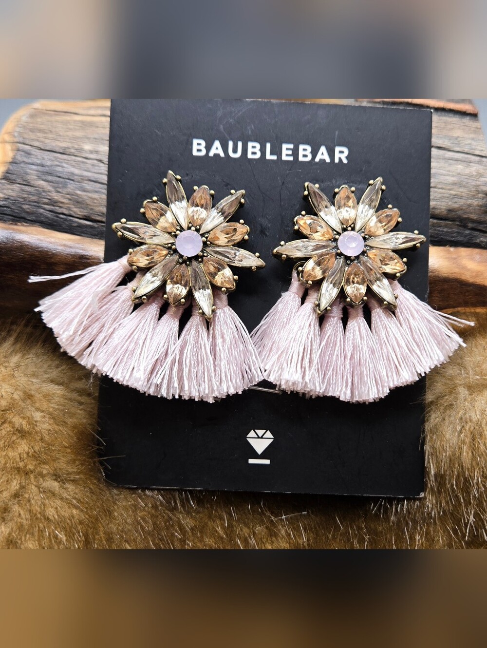 BaubleBar Earrings Blush Tassel Floral Crystal Pierced Stud